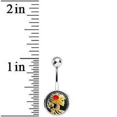 Red Rose Flower Skeleton Cameo Belly Ring