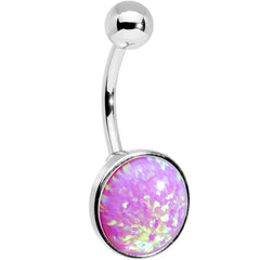 Party Pink Synthetic Opal Stainless Steel Bottom Mount Belly Ring