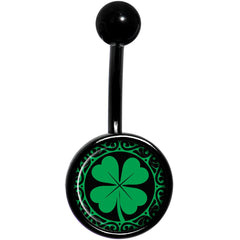 Green St Patricks Day Shamrock Black Belly Ring