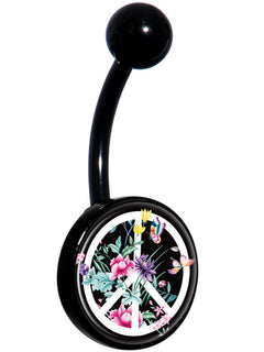 Floral Peace Sign Black Belly Ring