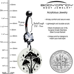 Black Double Gem Glow in the Dark Mystic Mushroom Dangle Belly Ring by Onyx O