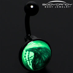 Black Titanium Raven and Cross Glow in the Dark Belly Ring