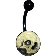 Black Titanium Webbed Skull Glow in the Dark Belly Ring