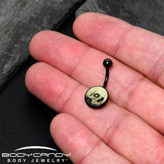Black Titanium Webbed Skull Glow in the Dark Belly Ring