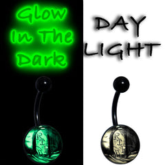 Black Titanium RIP Tombstone Glow in the Dark Belly Ring