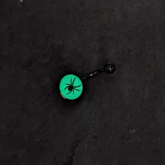 Black Glow in the Dark Black Widow Spider Belly Ring by Onyx O