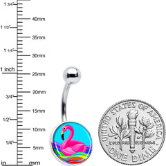 Rainbow Sea Floating Flamingo Belly Ring by Onyx O