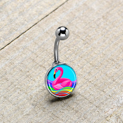 Rainbow Sea Floating Flamingo Belly Ring by Onyx O