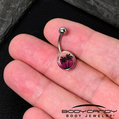 Palm Tree Retro Sunset Belly Ring by Onyx O