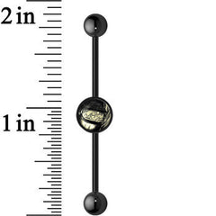 14G Black Glow in the Dark RIP Tombstone Industrial Barbell 37mm