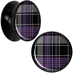 Winter Purple Black Plaid Black Acrylic Saddle Plug Set Sizes 5mm to 20mm