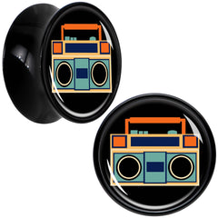 Black Acrylic Retro Boombox Double Flare Plug Set by Onyx O