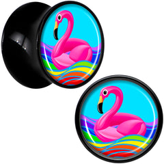 Black Acrylic Rainbow Sea Floating Flamingo Double Flare Plug Set by Onyx O