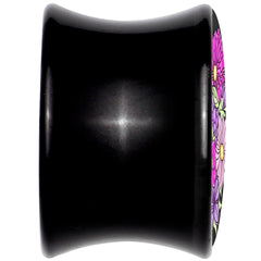 Floral Flowers Skull Black Acrylic Saddle Plug Set 8mm to 20mm by Onyx O