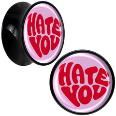 Retro Text Hate You Black Acrylic Saddle Plug Set by Onyx O