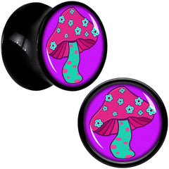 Black Acrylic Funky Floral Mushroom Double Flare Plug Set by Onyx O