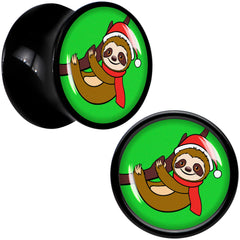 Holiday Santa Sloth Black Acrylic Saddle Plug Set by Onyx O