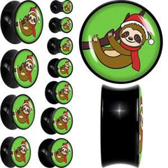 Holiday Santa Sloth Black Acrylic Saddle Plug Set by Onyx O
