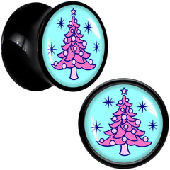Pastel Christmas Tree Holiday Black Acrylic Saddle Plug Set by Onyx O