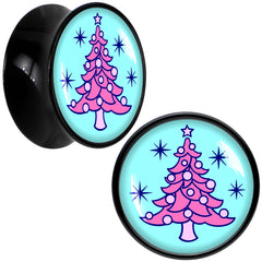 Pastel Christmas Tree Holiday Black Acrylic Saddle Plug Set by Onyx O