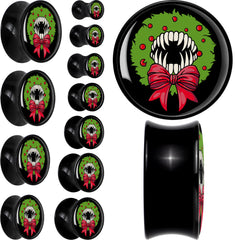 Holiday Vampire Wreath Black Acrylic Saddle Plug Set by Onyx O
