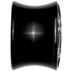 0G Black White Winged Cross Black Acrylic Saddle Plug Set by Onyx O