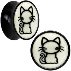 Glow in the Dark Kitty Cat Black Acrylic Saddle Plug Set 8mm to 20mm by Onyx O