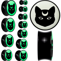 Glow in the Dark Mystic Kitty Cat Black Acrylic Saddle Plug Set by Onyx O