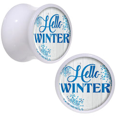 Hello Winter Snowflake White Acrylic Saddle Plug Set Sizes 5mm to 20mm