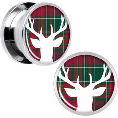 Red Green Plaid Reindeer Screw Fit Plug Set Sizes 5mm to 20mm