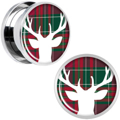 Red Green Plaid Reindeer Screw Fit Plug Set Sizes 5mm to 20mm