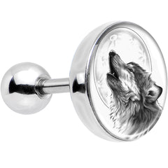 16G Black and White Howling Wolf Tragus Cartilage Earring