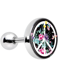 16G 1/4 Floral Peace Sign Tragus Cartilage Earring