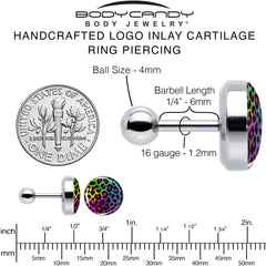 16G 1/4 Rainbow Cheetah Print Cartilage Tragus Earring by Onyx O
