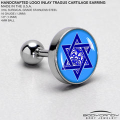 16G 1/4 Floral Star of David Tragus Cartilage Earring by Onyx O