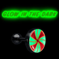 16G Glow in the Dark Holiday Peppermint Candy Tragus Cartilage Earring by Onyx O