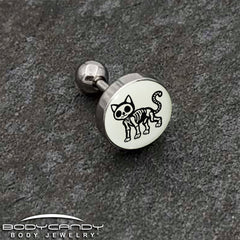 16G 1/4 Glow in the Dark Skeleton Kitty Cat Tragus Cartilage Earring by Onyx O