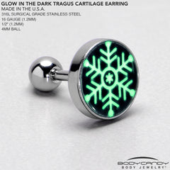Glow in the Dark Holiday Snowflake Tragus Cartilage Earring by Onyx O