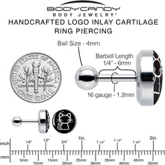 16G 1/4 Black and White Kitty Cat Cartilage Tragus Earring by Onyx O