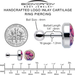 16G 1/4 Artist Drawn Pink Mushrooms Tragus Cartilage Earring by Onyx O