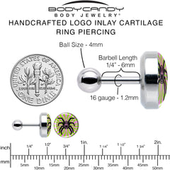 16G 1/4 Psychedelic Spider Tragus Cartilage Earring by Onyx O