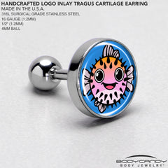 16G 1/4 Swimming Pufferfish Tragus Cartilage Earring by Onyx O