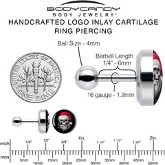 16G 1/4 Holiday Skeleton Santa Claus Tragus Cartilage Earring by Onyx O