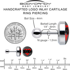 16G 1/4 XOXO Heart Tragus Cartilage Earring by Onyx O