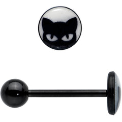 Glow in the Dark Black Anodized Peeking Black Cat Barbell Tongue Ring by Onyx O