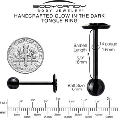 Glow in the Dark Black Anodized Mystic Kitty Cat Barbell Tongue Ring by Onyx O