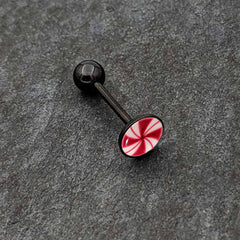 Glow in the Dark Black Anodized Holiday Peppermint Candy Barbell Tongue Ring by Onyx O