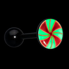 Glow in the Dark Black Anodized Holiday Peppermint Candy Barbell Tongue Ring by Onyx O