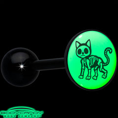 Glow in the Dark Black Anodized Skeleton Kitty Cat Barbell Tongue Ring by Onyx O