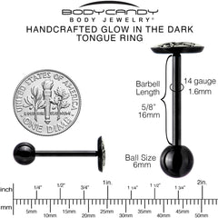 Glow in the Dark Black Anodized Skeleton Kitty Cat Barbell Tongue Ring by Onyx O